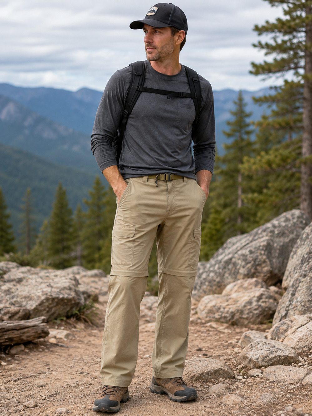 PrAna Men's Large Khaki Zion Convertible Cargo Hiking Pants Gorpcore Utility
